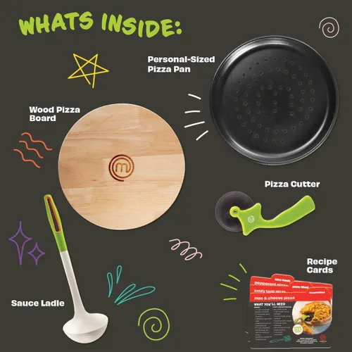 Miniatura 3 de Juego de cocina de pizza MasterChef Junior, el kit incluye 5 unidades, utensilios de cocina reales y recetas para niños.