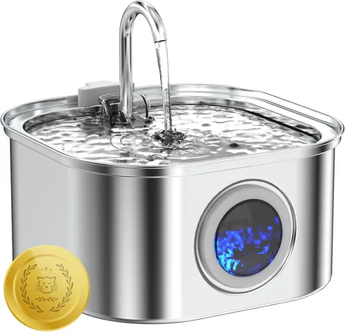 Miniatura 9 de Lawfery Fuente de agua para gatos de acero inoxidable, fuente automática de agua para gatos de 74 oz/2.2 L, dispensador de agua para mascotas