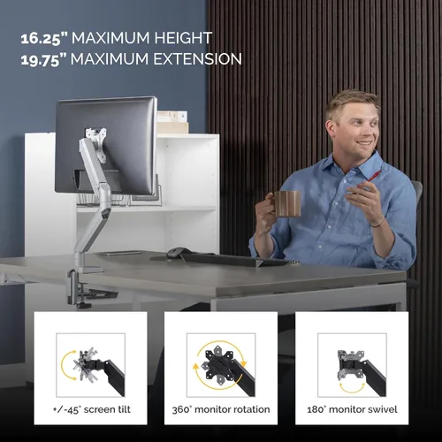 Miniatura 4 de Fellowes Platinum Series - Brazo de monitor único para monitores de 40 pulgadas, movimiento completo, rotación de 360°, montaje VESA con ojal o Plata