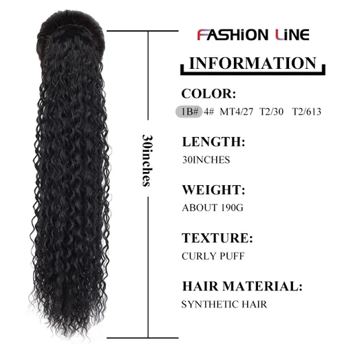 Miniatura 3 de Cola de caballo larga y rizada con cordón de 30 pulgadas, extensiones de cola de caballo sintéticas con clip, color negro para mujer, afro rizado