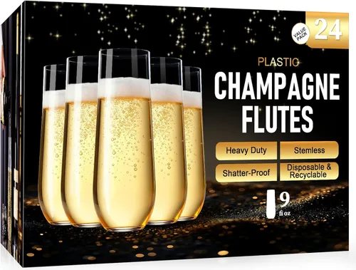 Miniatura 10 de Guanqiao Paquete de 12 copas de champán de plástico sin pie, 266 ml, vasos de plástico transparentes desechables, vasos de mimosa irrompibles