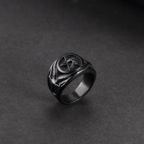 Miniatura 5 de Anillo de calavera para hombre, acero inoxidable, pentagrama, Wicca, gótico, bautismo, talla 7-13