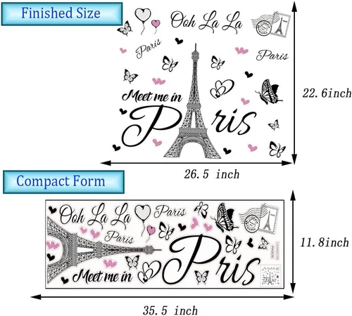 Miniatura 5 de Calcomanía de pared de la Torre Eiffel de París, calcomanía de pared autoadhesiva removible, decoración para dormitorio, cocina, oficina