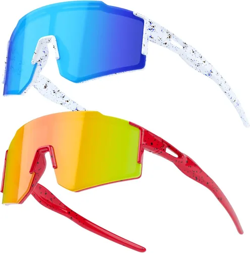 Miniatura 12 de Paquete de 2 lentes de sol de béisbol para niños y jóvenes, gafas de sol deportivas para niños y niñas, gafas de golf para ciclismo, correr, golf