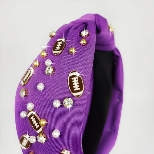 Miniatura 6 de Diadema de fútbol de moda para mujer, color negro, rojo, naranja, azul, perla, diamantes de imitación, diadema anudada para niña, diadema ancha