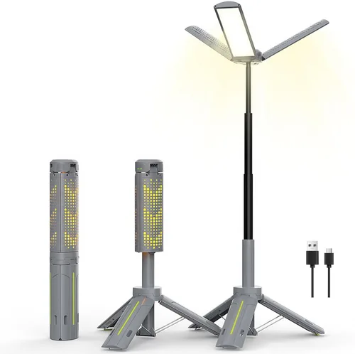 BUBRA Luces telescópicas de campamento de 40 pulgadas con soporte, luz LED recargable de trabajo de 8000 mAh y linterna de campamento, lámpara de