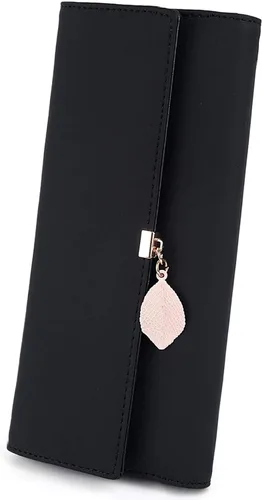 Miniatura 75 de UTO - Cartera pequeña RFID de piel sintética con dije de hoja, cierre de cremallera y tarjetero.