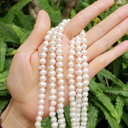 Miniatura 7 de Adabele 2 hebras de cuentas sueltas redondas de patata natural real cultivadas de agua dulce blancas de 7 a 0.315 in para fabricación de joyas