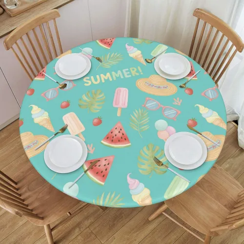Miniatura 35 de Futterya Decorative Round Tablecloth Fitted Elastic Waterproof Table Cloth Cover Stretch Table Pad Cover for Parties Weddings Banquet Outdoor Events