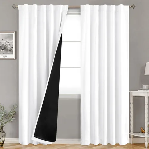 Miniatura 176 de BGment Cortinas 100% opacas beige de 63 pulgadas de largo con forro aislante térmico, bolsillo para varilla y lengüeta trasera de doble capa