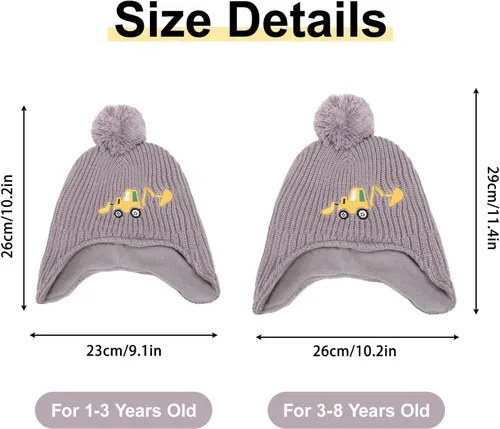 Miniatura 4 de LUCKYBUNNY Gorro de esquí con diseño de excavadora para niños y niños, con forro polar para invierno, gorro de punto para clima frío