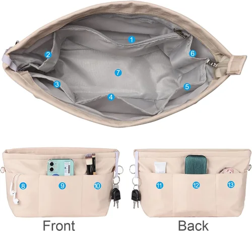 Miniatura 2 de Organizador de bolso de nailon, organizador de bolso, bolsa moldeadora en bolsa (beige, mediano)