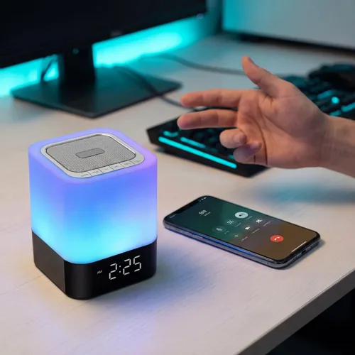 Miniatura 7 de Gallstep Luces nocturnas Altavoz Bluetooth, despertador, altavoces Bluetooth, sensor táctil, lámpara de noche regulable multicolor cambiante