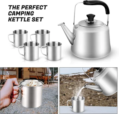 Miniatura 7 de Odoland Juego de tetera de 3.8 cuartos de galón con 4 tazas, hervidor de agua de acero inoxidable duradero para estufa, uso familiar y cocina
