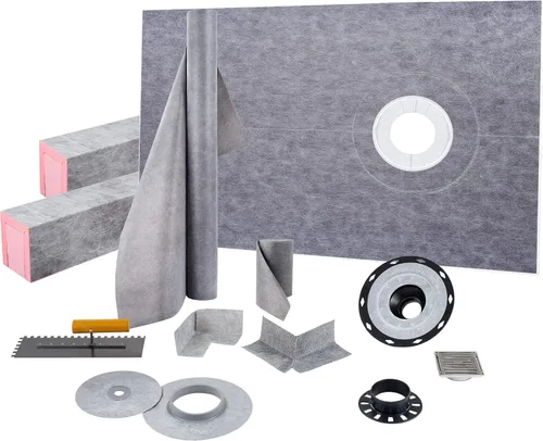 VEVOR Kit de bordillos de ducha de 38 x 60 pulgadas con brida de unión de PVC de 4 pulgadas, rejilla de acero inoxidable de 4 pulgadas, 2 bordillos