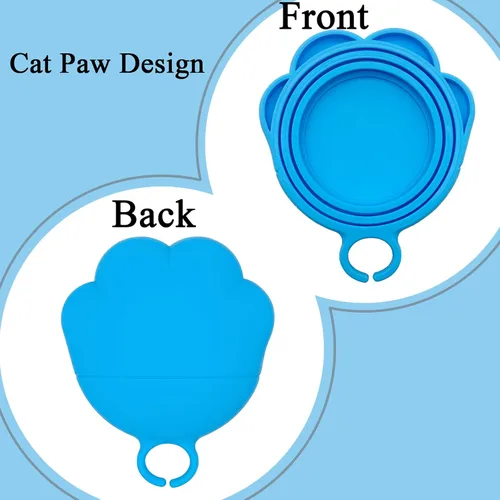 Miniatura 5 de Cuchara para latas de comida para gatos y 3 tapas de latas, bonitas fundas con forma de pata y abridor para alimentos húmedos, silicona universal