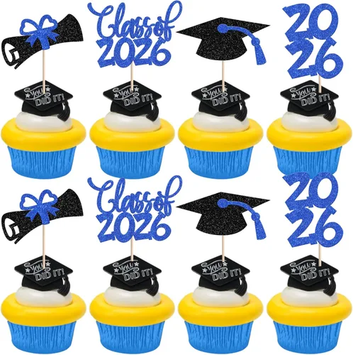 Miniatura 23 de 1 pieza de decoración para pastel de clase 2025 con purpurina, tapa de graduación 2025, decoración de pastel de felicitaciones para 2025, decoración