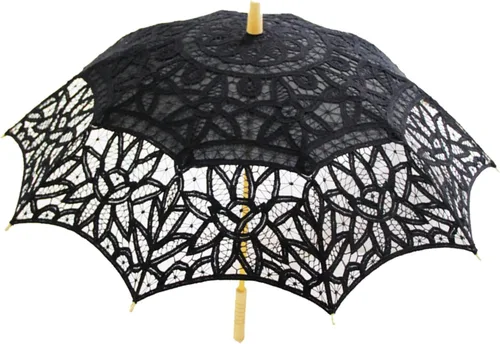 shamjina - Sombrilla bordada de encaje vintage para mujer color negro 378in