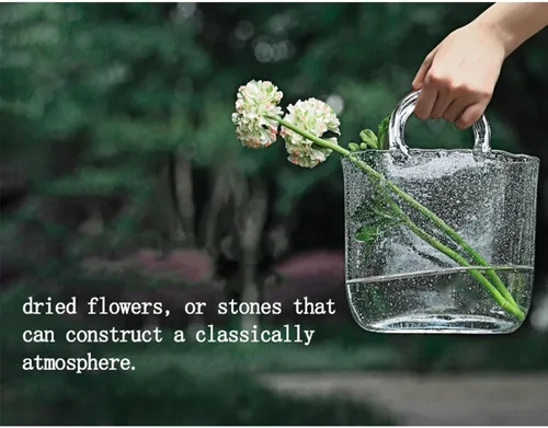Miniatura 7 de Glass Bag Vase for Flowers, Glass Purse Vase Blowing by Hand Glass Flower Vase Purse Flower Vase, Glass Bag Vase for Decor,Style1-Blue