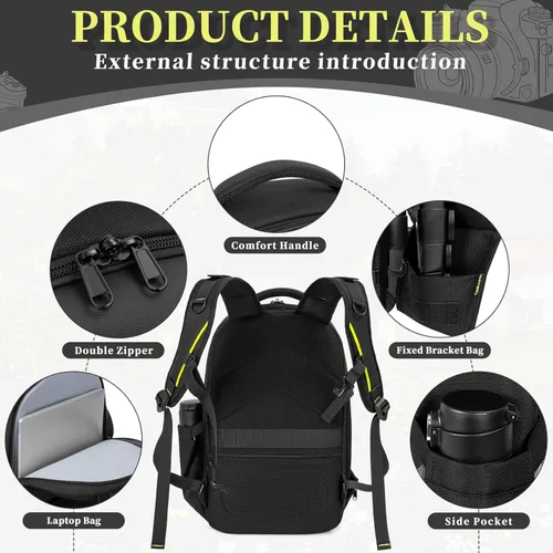 Miniatura 9 de Mochila para cámara, DSLR/SLR/SLR/sin espejo para cámara fotográfica con cubierta para lluvia, funda rígida impermeable para cámara con soporte