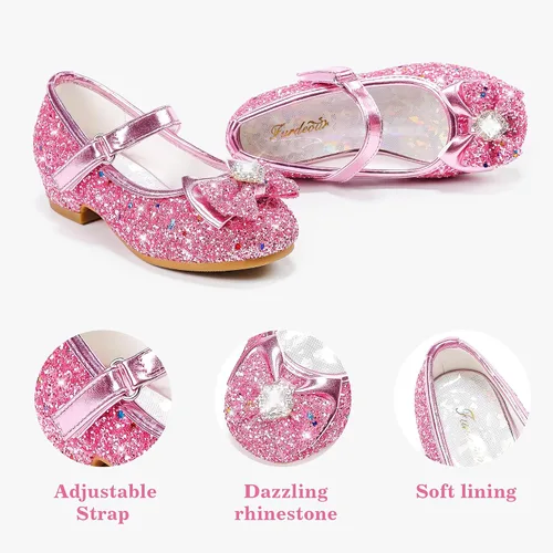 Miniatura 5 de Furdeour Zapatos de vestir para niñas, zapatos de princesa Mary Jane para bodas, flores, damas de honor, tacones con purpurina para niños pequeños