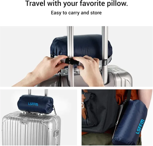 Miniatura 6 de Almohada de viaje de espuma viscoelástica de 9.8 x 15.7 pulgadas, almohada compacta de campamento, estable y de apoyo, funda lavable de doble capa
