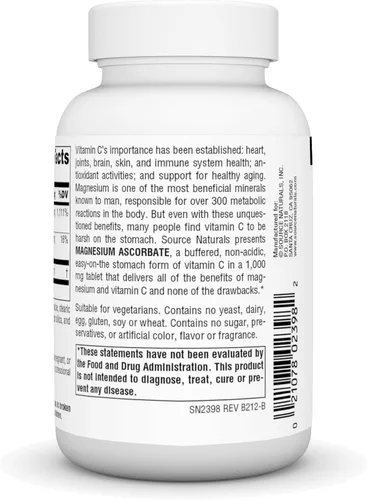 Miniatura 3 de Source Naturals Ascorbato de magnesio, vitamina C no ácida* -1000 mg, 60 tabletas