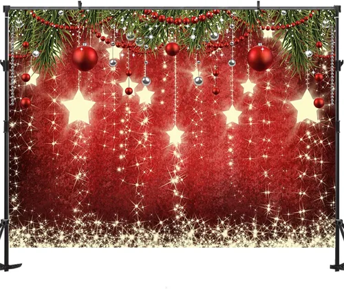 Miniatura 4 de Telón de fondo rojo de Navidad de 7x5 pies con estrellas brillantes para fotos, telón de fondo de Navidad con estrellas brillantes para decoraciones