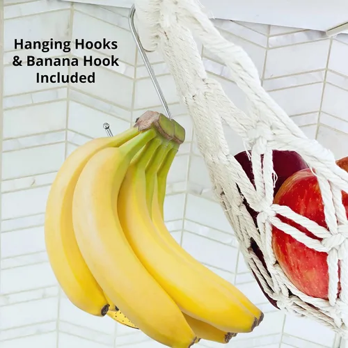 Miniatura 8 de Hamaca de frutas – Cesta de frutas colgante – Almacenamiento de productos y verduras para cocina debajo del gabinete – Gancho de plátano – macramé