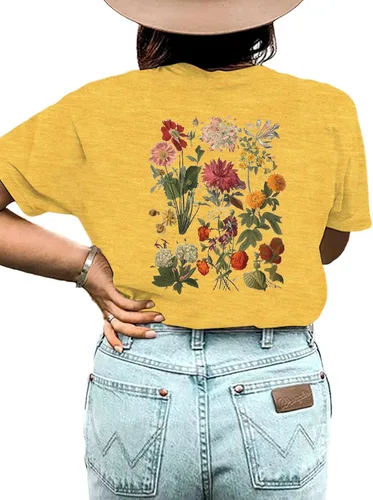 Miniatura 4 de Camiseta de verano para mujer, talla grande, con diente de león, manga corta, cuello redondo, holgada, casual