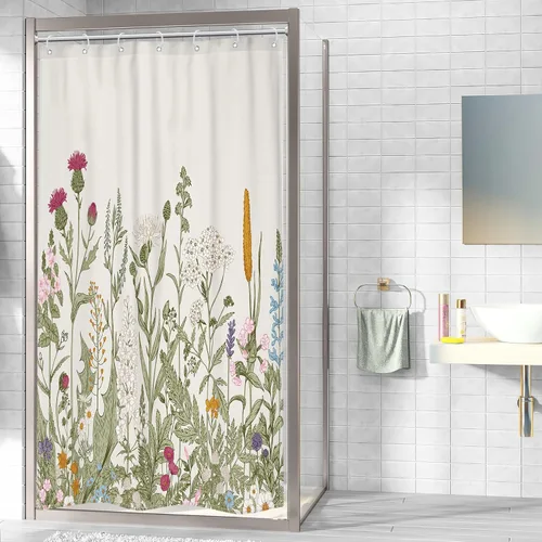 Miniatura 3 de Riyidecor - Cortina de ducha con estampado de flores silvestres para decorar un baño pequeño o una ventana, 36 pulgadas de ancho x 72 pulgadas