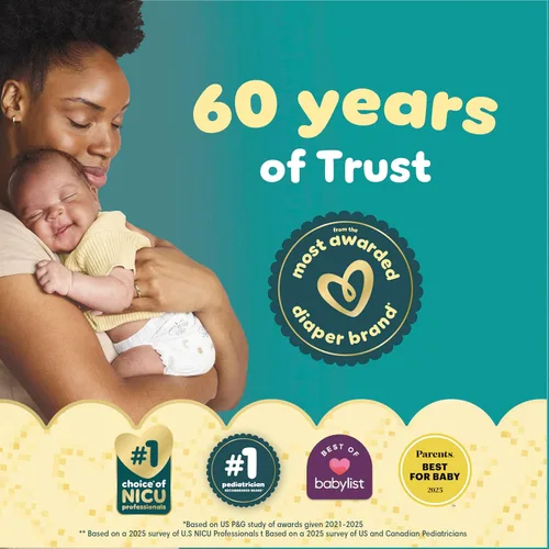 Miniatura 4 de Pampers Pañales Swaddlers, talla 1 (8-14 libras), 32 unidades, hipoalergénicos, absorbentes, mantiene al bebé seco y cómodo, desechable, seguro