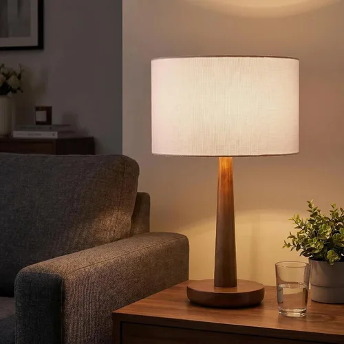 Miniatura 8 de Lámpara de mesa moderna de 18.5 pulgadas con base de madera de nogal, lámpara de escritorio regulable con certificación UL y mesita de noche