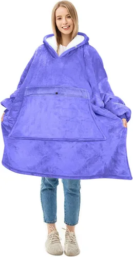 Miniatura 11 de Solaris Manta de gran tamaño con capucha y bolsillo para mascotas, cálida y súper suave y acogedora sudadera Sherpa con capucha para mujeres