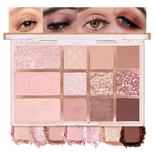 Miniatura 9 de SUAKE Paleta de sombras de ojos rosa nude, mate y brillante, alta pigmentación, 12 colores marrón y morado para maquillaje de ojos, paleta de 01#