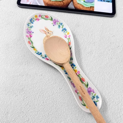 Miniatura 7 de UP ware - Soporte para cuchara de melamina con diseño floral de conejito para estufa, encimera de cocina y mesa de comedor, 9.625 pulgadas