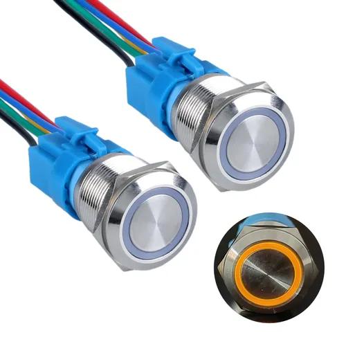 Miniatura 9 de 2 unids 0.630 in metal pestillo interruptor de botón 12V-24V ON-Off 5Pins 1NO 1NC con coleta para agujero de montaje de 5/8 pulgadas impermeable Azul