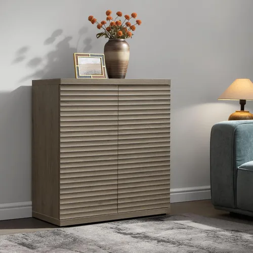 Miniatura 2 de SICOTAS Gabinete Buffet con Almacenamiento Aparador de Acento Credenza Moderna con Puertas y Estantes Consola de Medios Acanalada Mesa de Bar