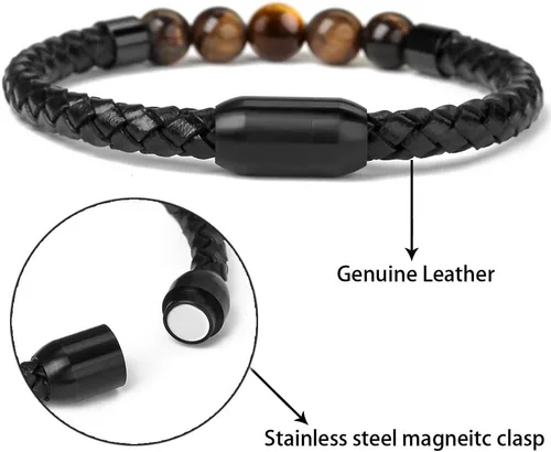 Miniatura 3 de Ckysee Healing Balancing Genuine Leather Beads Bracelet Magnetic Clasp Bracelet 8.5