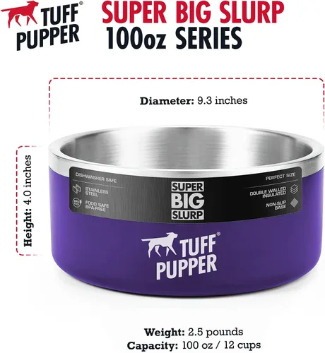 Miniatura 6 de Tuff Pupper Cuenco de acero inoxidable aislado resistente de 100 onzas para perros grandes, base antideslizante, apto para lavavajillas Púrpura Royal