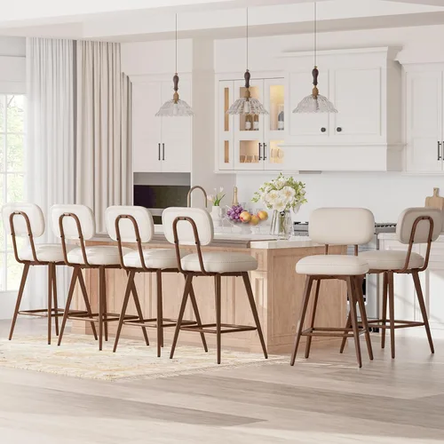 Miniatura 18 de MALOL 26“ PU Leather Swivel Bar Stools Set of 2, Mid Century Counter Height Bar Chairs with Low Back and Metal Legs, Modern Bar Stool Chair for