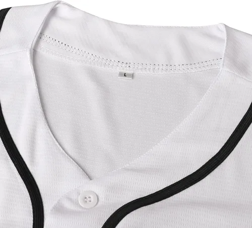 Miniatura 6 de Jersey de béisbol hipster liso en blanco con botones y uniformes deportivos para hombres y mujeres