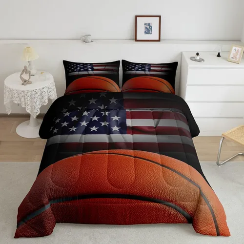 Miniatura 34 de Juego de edredón de baloncesto, juego de ropa de cama con citas inspiradoras para niños y niñas, relleno de edredón de pelota deportiva, edredón