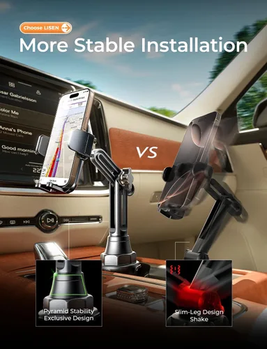 Miniatura 2 de LISEN Versión Mejorada Soporte para Taza y Teléfono Soporte para Teléfono con Cuello Largo Ajustable 360° Montaje para Teléfono en Coche y Carrito