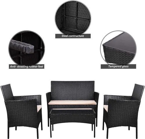 Miniatura 3 de Homall Juego de 4 muebles de patio al aire libre, sillas de mimbre, para uso en interiores y exteriores, patio, porche, jardín, piscina, balcón