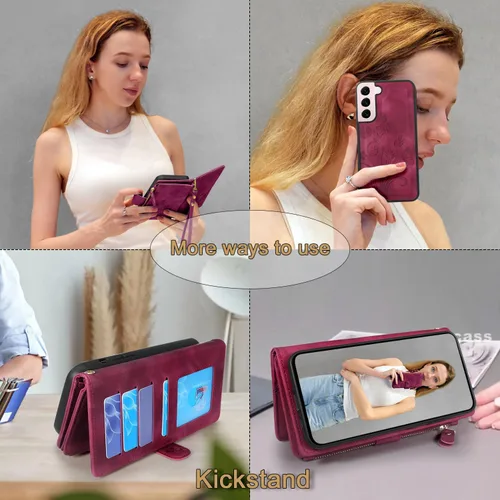 Miniatura 4 de Funda para Samsung Galaxy S22+ Plus [12 ranuras para tarjetas] Soporte para efectivo de crédito de identificación, bolsillo con cremallera, imán