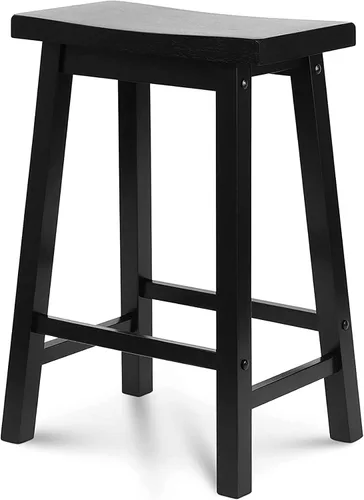 Miniatura 7 de PJ Wood Taburete de cocina con asiento de silla de montar de 24 pulgadas con placa de pie - negro