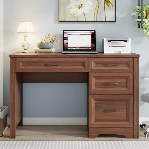 Miniatura 9 de Halitaa Escritorio ejecutivo de granja con cajones, escritorio de madera para computadora con amplio cajón de archivos, escritorio rústico