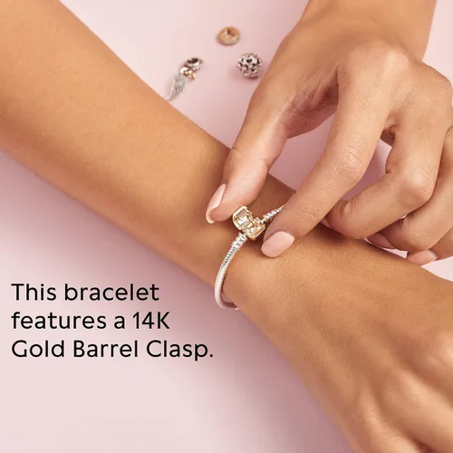 Miniatura 5 de Pandora Pulsera de cadena de serpiente con cierre de barril y logotipo, pulsera de dos tonos para mujer, dijes compatibles con momentos, plata