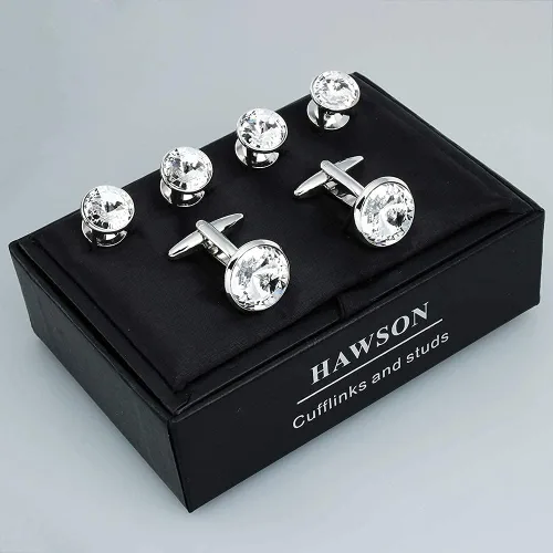 Miniatura 13 de HAWSON Gemelos para hombre con juego de tachuelas de camisa de 4/6 piezas, caja de regalo, joyería para hombre o accesorios para boda, fiesta